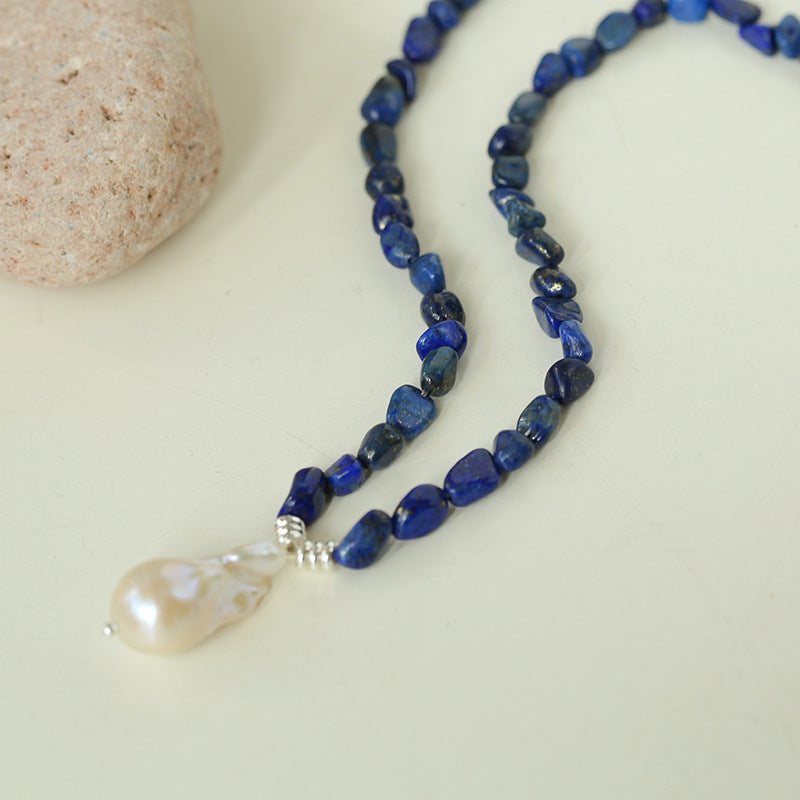 Stunning Lapis Lazuli Baroque Pearl Pendant Necklace