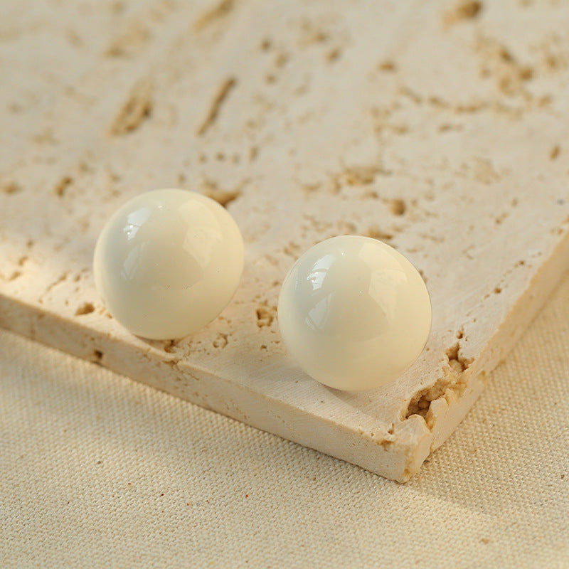 925 Silver Hemispheric Enamel Simple Studs Earrings