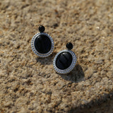 Dark Night Boucles d'oreilles en onyx noir miroir avec pierres précieuses - Boucles d'oreilles en onyx noir