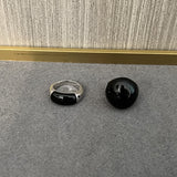 S925 Sterling Silver Irregular Black Agate Wide Rings