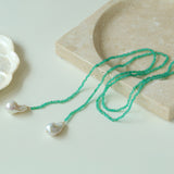 Extra-Long Green Agates Double Baroque Pearl Necklaces