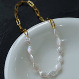 Diamond-Shaped Baroque Pearl Chain Necklace