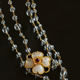 Classic French Romance Clover Long Necklace-White Crystal