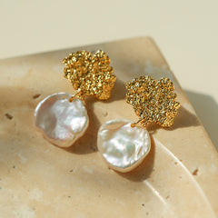 Petal Baroque Pearl Earrings-Single Pearl Drop Earrings