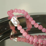 Cat's Eye Stone Baroque Pearl Collar Necklace-Pink