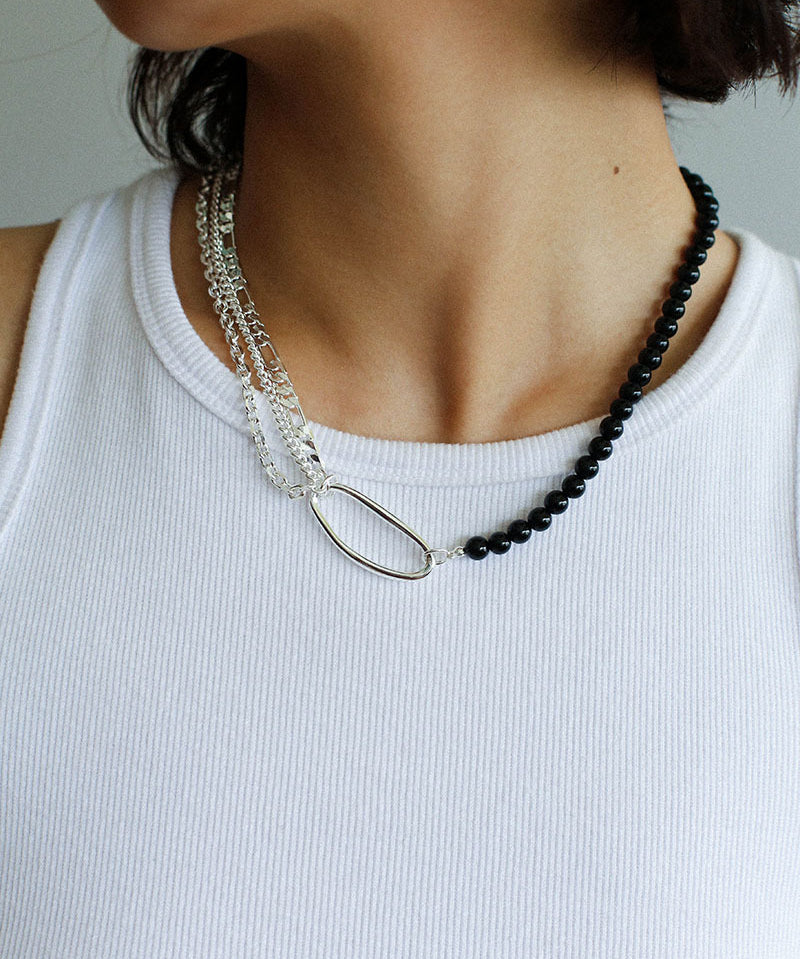 Collier chaîne multicouche épissage onyx noir