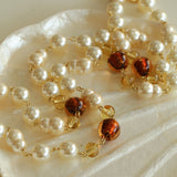 Byzantine Elegance Gourd Pearl Necklace Classic Light Luxury Sweater Chain