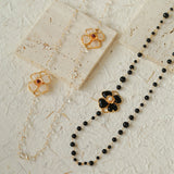 Classic French Romance Clover Long Necklace-Black Onyx