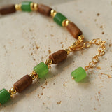 Wood Bead Green Agate Beaded Necklace