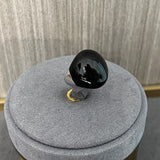 S925 Sterling Silver Irregular Black Agate Wide Rings