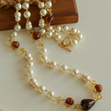 Byzantine Elegance Gourd Pearl Necklace Classic Light Luxury Sweater Chain