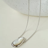 Minimalist 925 Silver Wood Grain Stone White Mother of Pearls Necklace