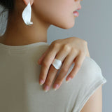 White Enamel Scroll Leaf Statement Earrings Upgraded Version