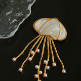 Gray & White Mother-of-pearl Glass Jellyfish Brooch