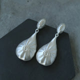 Matte Silver Conch Statement Drop Earrings