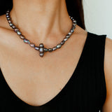 Pearl Loop-Wrapped Grey Necklace