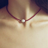 Single Pearl Red Agate Black Agate Beaded Necklace