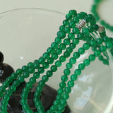 Elastic Necklace with Zirconia and Green Onyx Beads