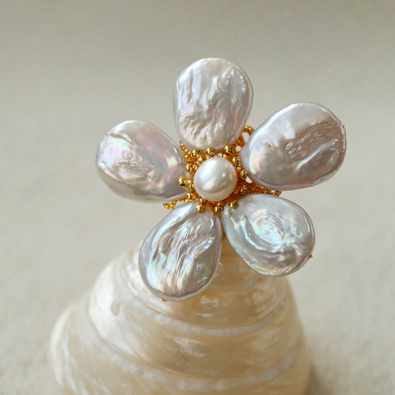 Vintage Freshwater Baroque Pearl Flower Brooch