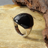 S925 Sterling Silver Irregular Black Agate Wide Rings