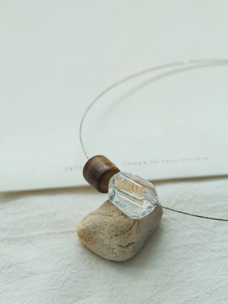 Agarwood Beads and White Crystal Choker - floysun