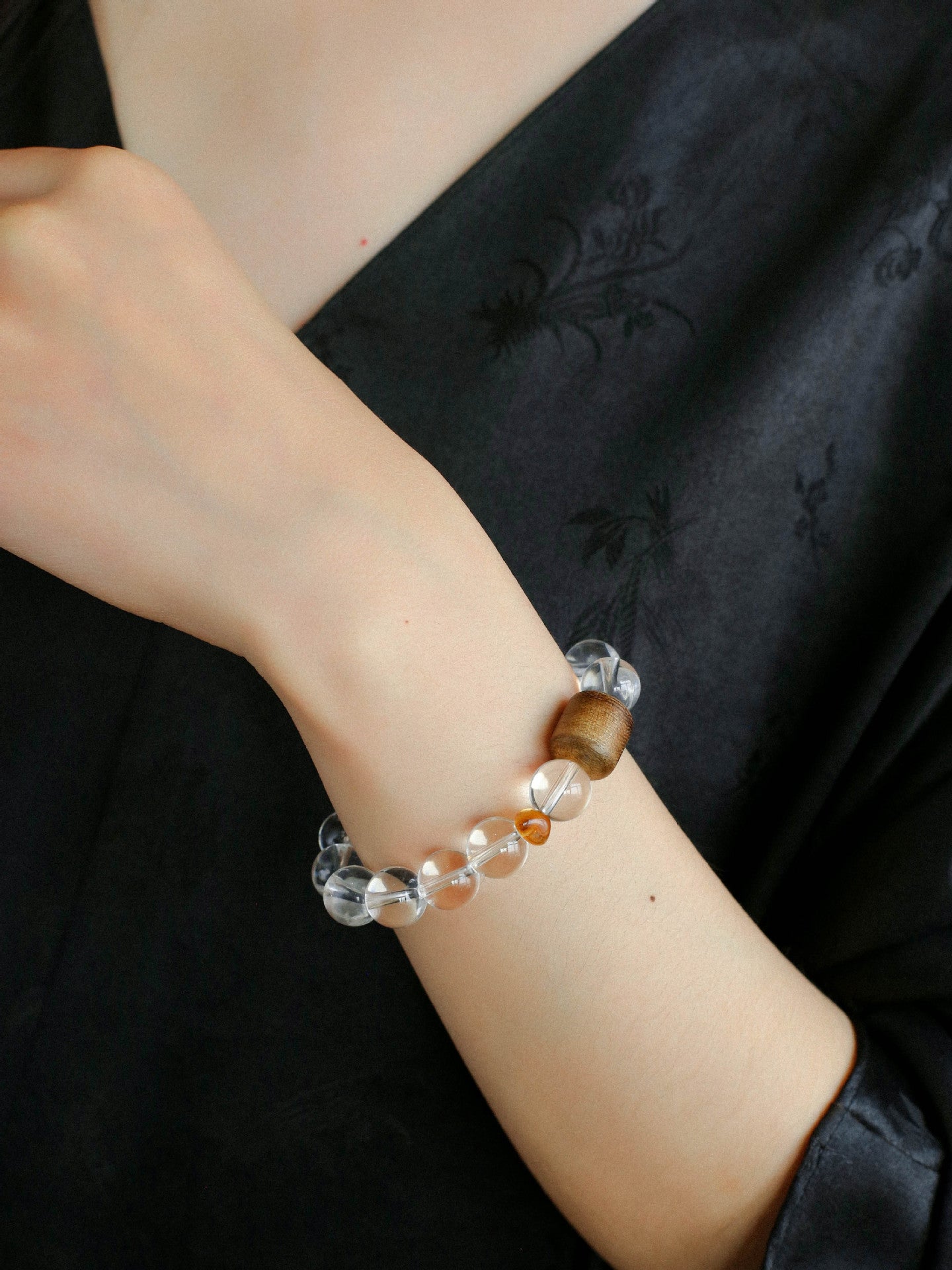 Agarwood Beads White Crystal Citrine Stretch Bracelet - floysun