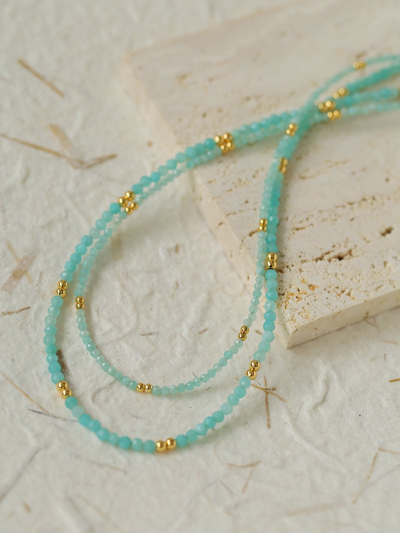 Amazonite and Gold Bean Beaded Necklace - floysun