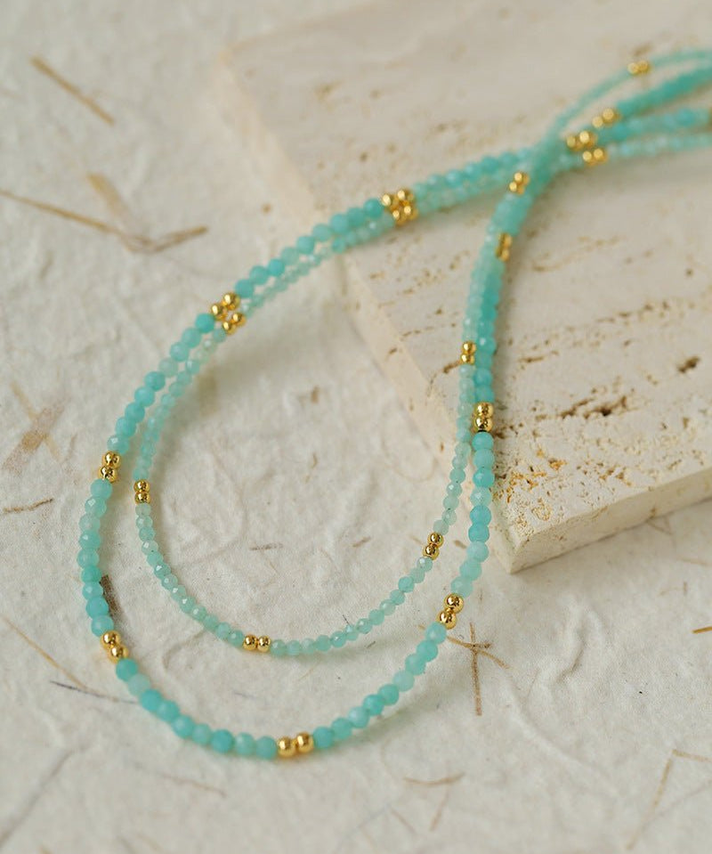 Amazonite and Gold Bean Beaded Necklace - floysun