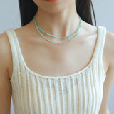 Amazonite and Gold Bean Beaded Necklace - floysun