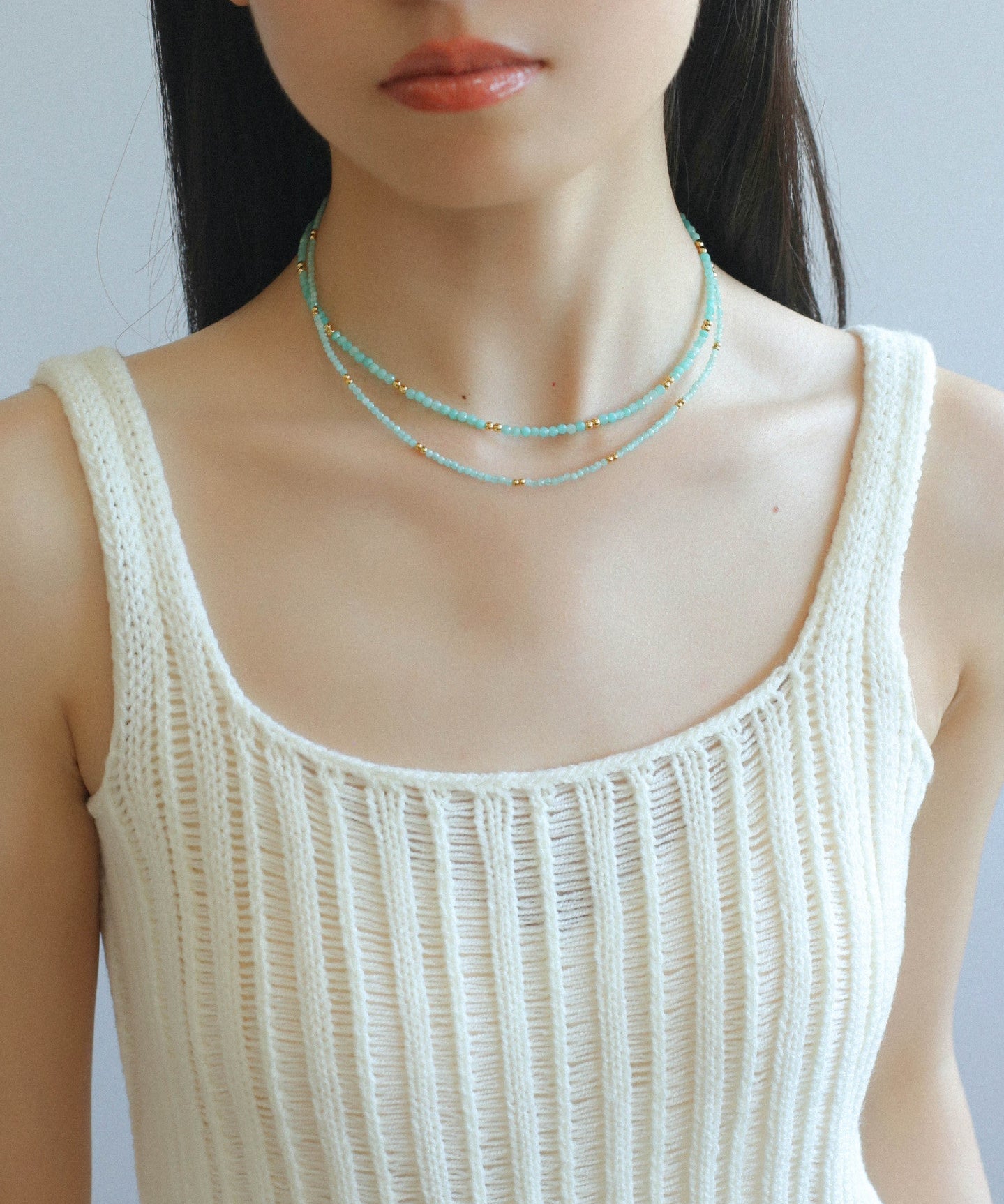 Amazonite and Gold Bean Beaded Necklace - floysun