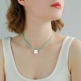 Amazonite Beaded Square Pendant Necklace - floysun