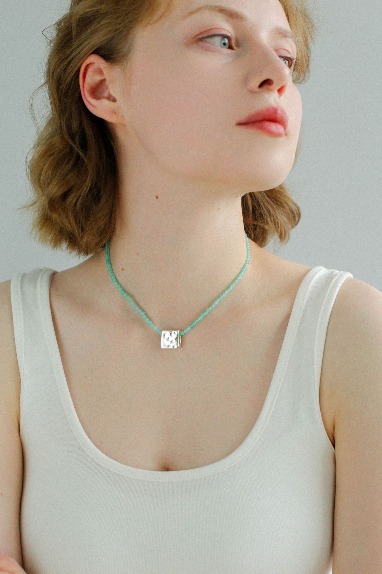 Amazonite Beaded Square Pendant Necklace - floysun