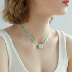 Amazonite Beaded Square Pendant Necklace - floysun