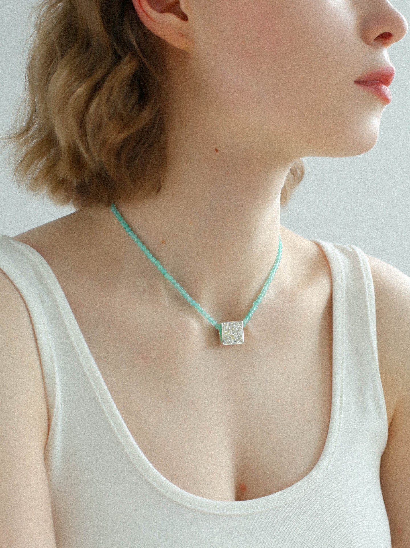 Amazonite Beaded Square Pendant Necklace - floysun