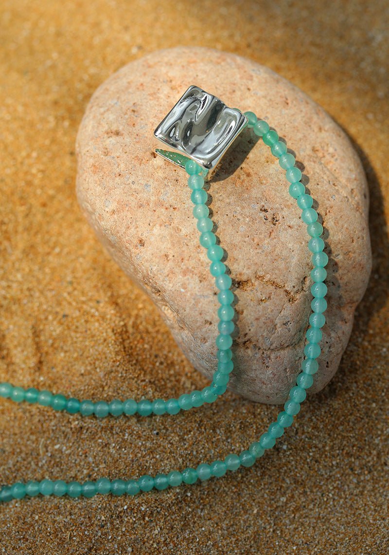 Amazonite Beaded Square Pendant Necklace - floysun