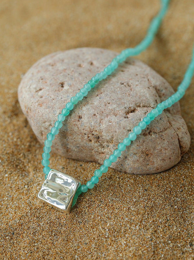 Amazonite Beaded Square Pendant Necklace - floysun