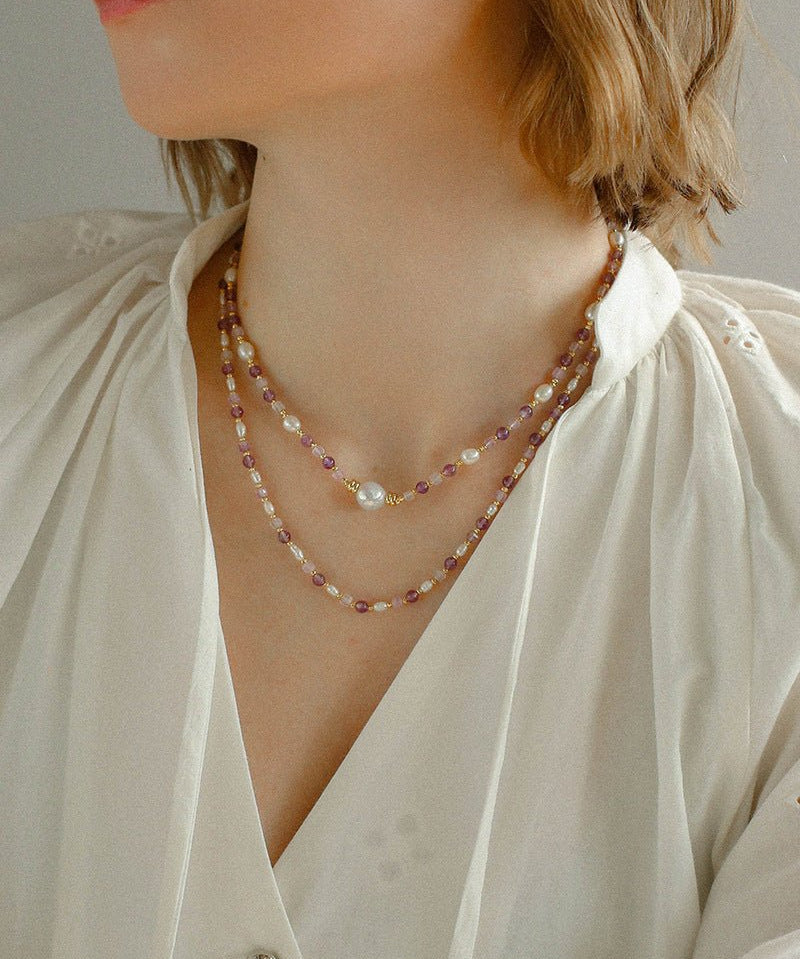 Amethyst Rice - Shaped Pearl Necklace - floysun