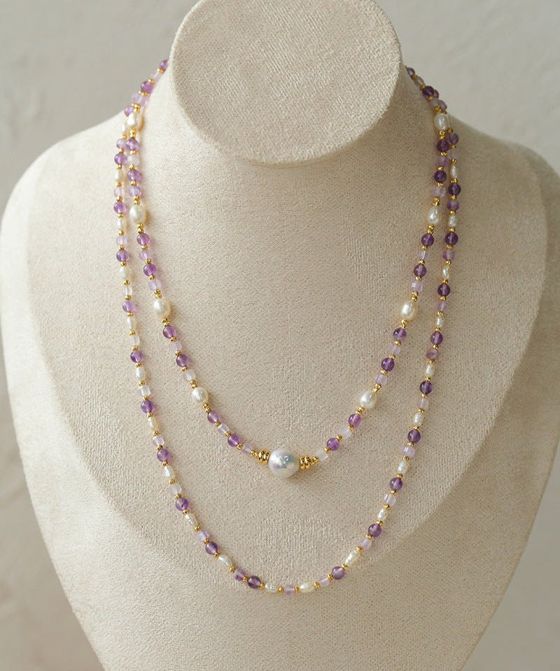 Amethyst Rice - Shaped Pearl Necklace - floysun