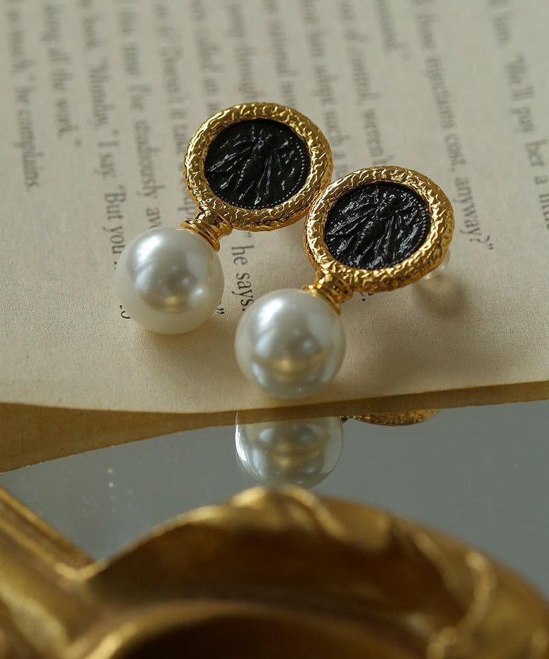 Ancient Greek Retro 925 Silver Coin Pearl Stud Earrings - Type H I - floysun