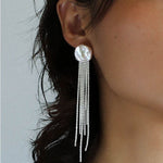 Anemone Chain Silver Tassel Petal Baroque Pearls Earrings - floysun