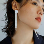 Anemone Chain Silver Tassel Petal Baroque Pearls Earrings - floysun