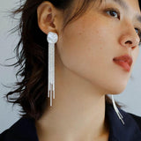 Anemone Chain Silver Tassel Petal Baroque Pearls Earrings - floysun