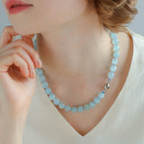 Aquamarine Beaded Necklace with Magnetic Clasp - floysun