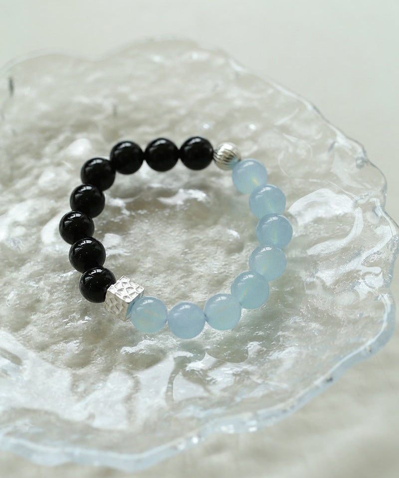 Aquamarine Black Onyx Color Block Silver Bracelet - floysun