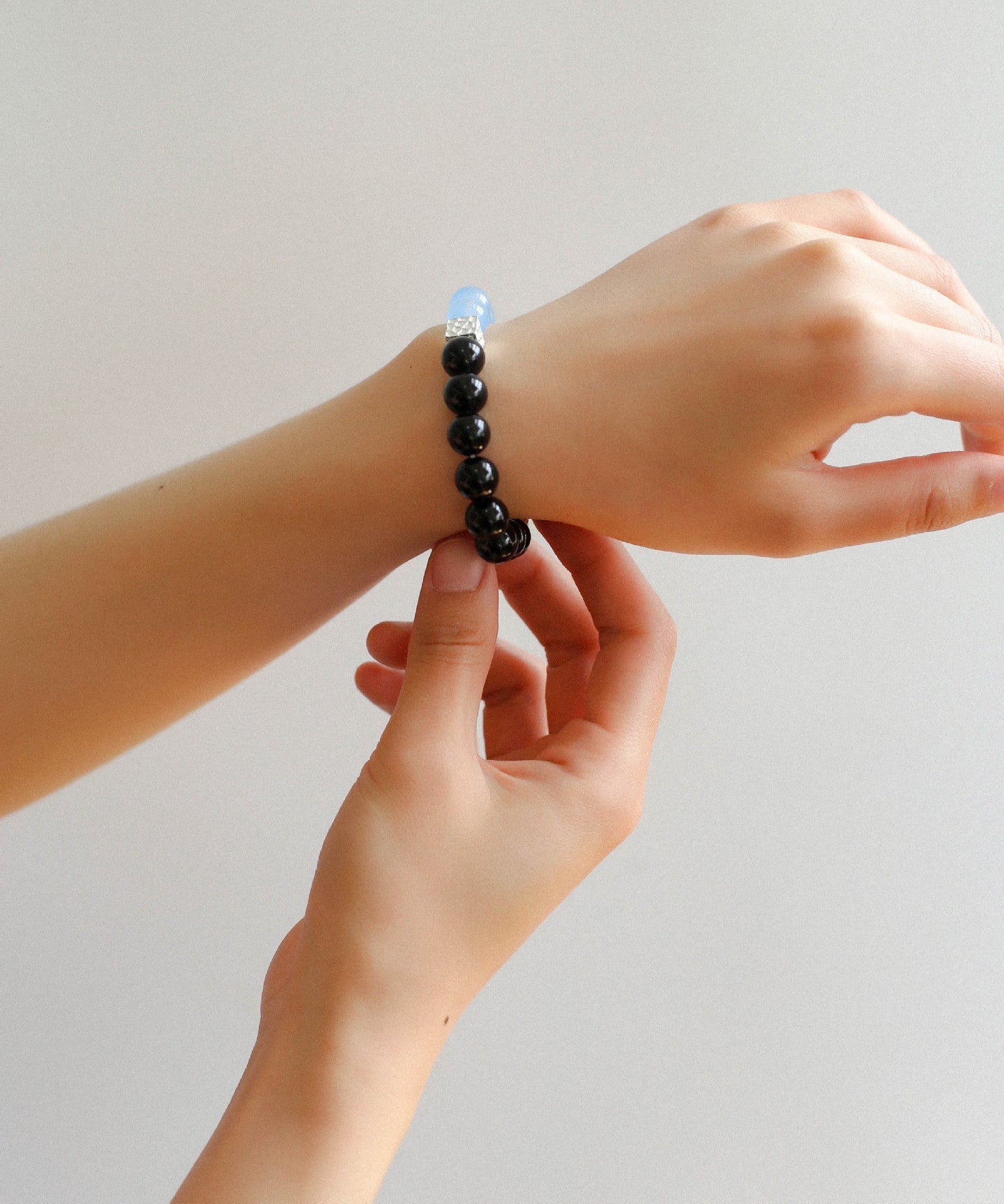 Aquamarine Black Onyx Color Block Silver Bracelet - floysun