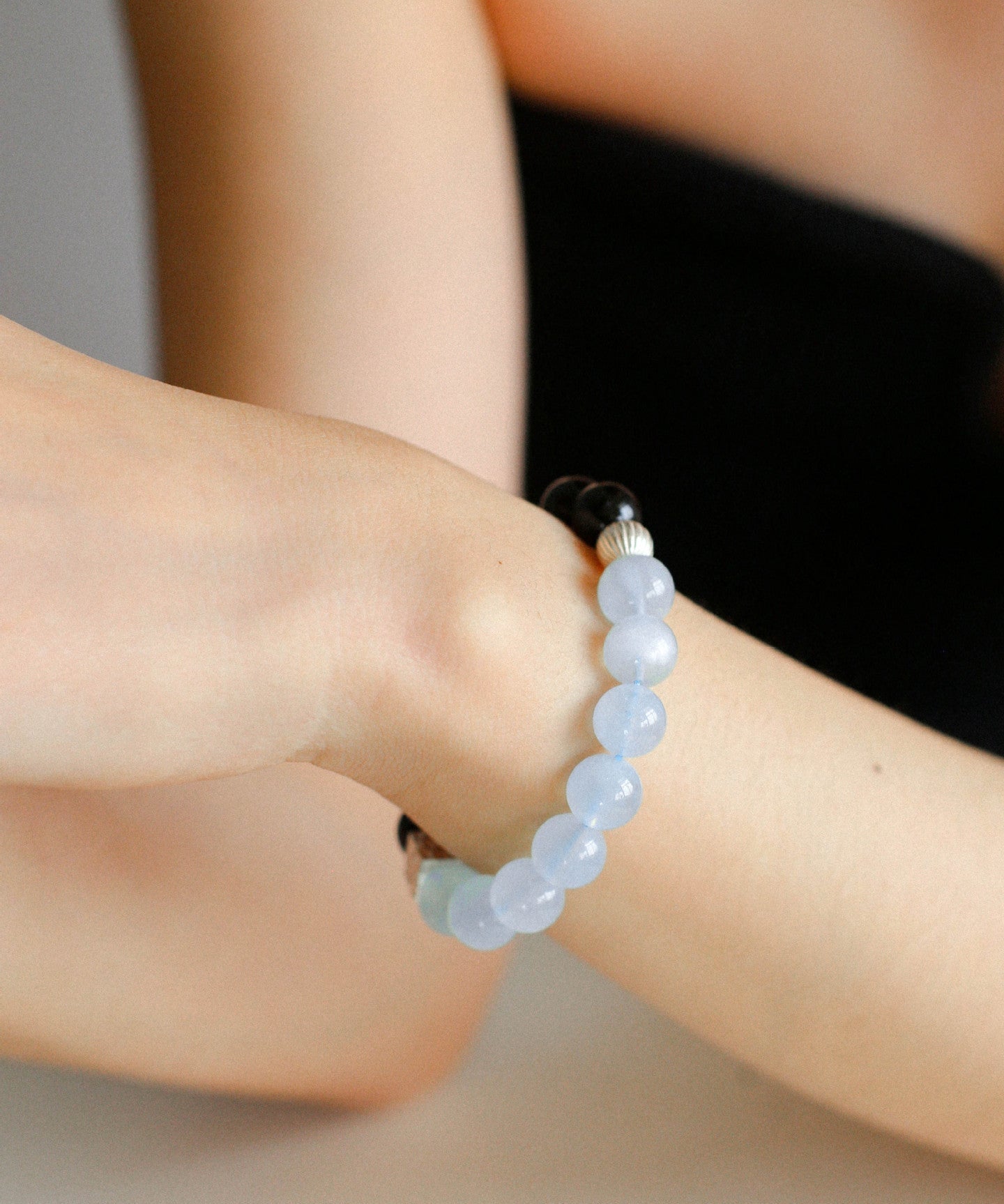 Aquamarine Black Onyx Color Block Silver Bracelet - floysun