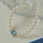 Aquamarine Oceanic Blue Sapphire and Pearl Bracelet - floysun