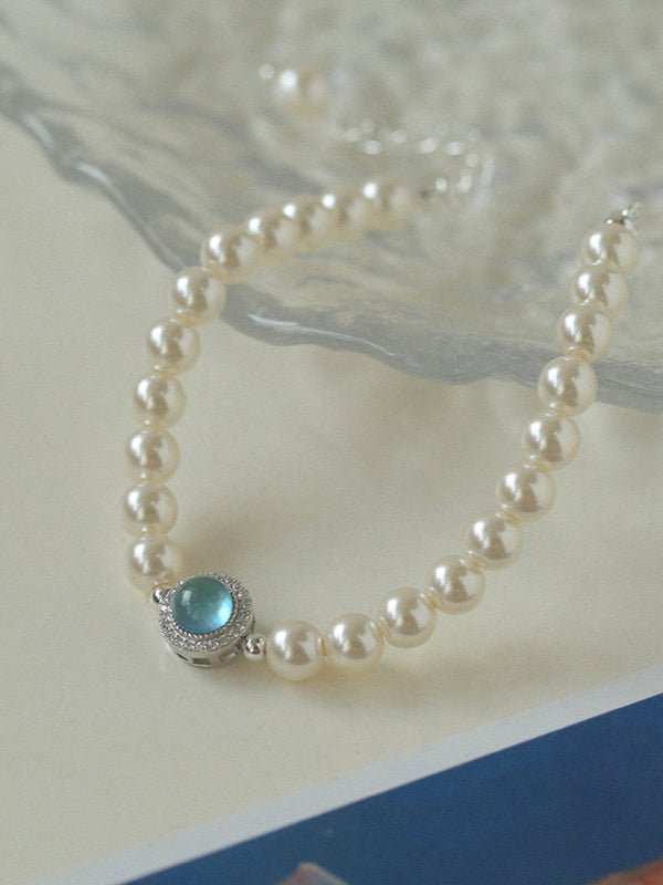 Aquamarine Oceanic Blue Sapphire and Pearl Bracelet - floysun