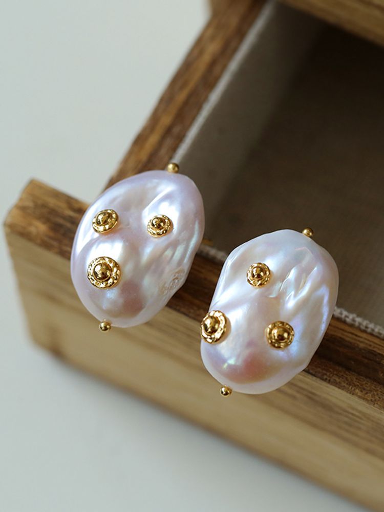 Artisanal Baroque Pearls Earrings - Gold - floysun