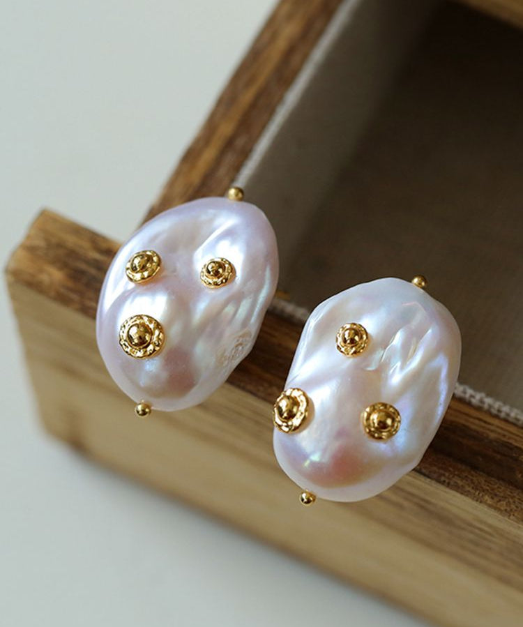 Artisanal Baroque Pearls Earrings - Gold - floysun